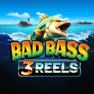 Bad Bass 3 Reels fishing slot machine graphics by Indigo Magic showing a 3x3 reel grid.