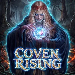 Gothic dark magic scene with glowing witches and spell symbols on a 9-reel grid.