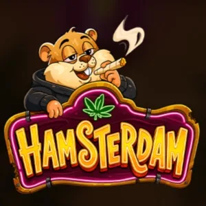 Hamsterdam slot grid featuring animal characters against an Amsterdam cannabis themed background